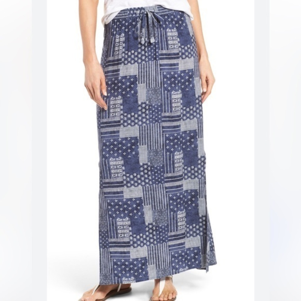 Caslon blue and white patchwork maxi skirt size L